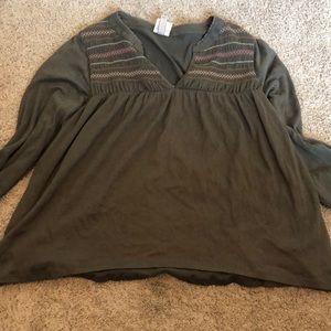 Long Sleeve Dark Green Flowy Shirt